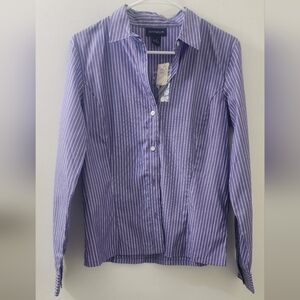 Ann Taylor Purple Striped Women's Shirt, Size 8, Cotton.